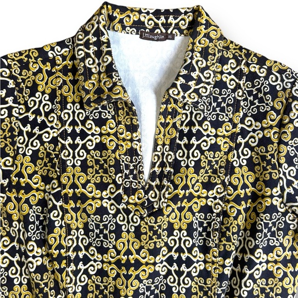 J.Mclaughlin canvas geometric heavy cotton Dress Yellow Black collared Size XS - Picture 3 of 8